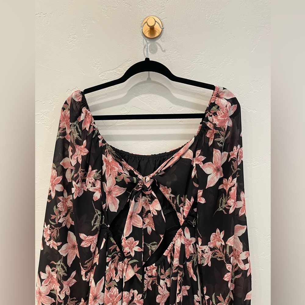 Floral Black and Pink Women's Dress - Picture 3 of 4